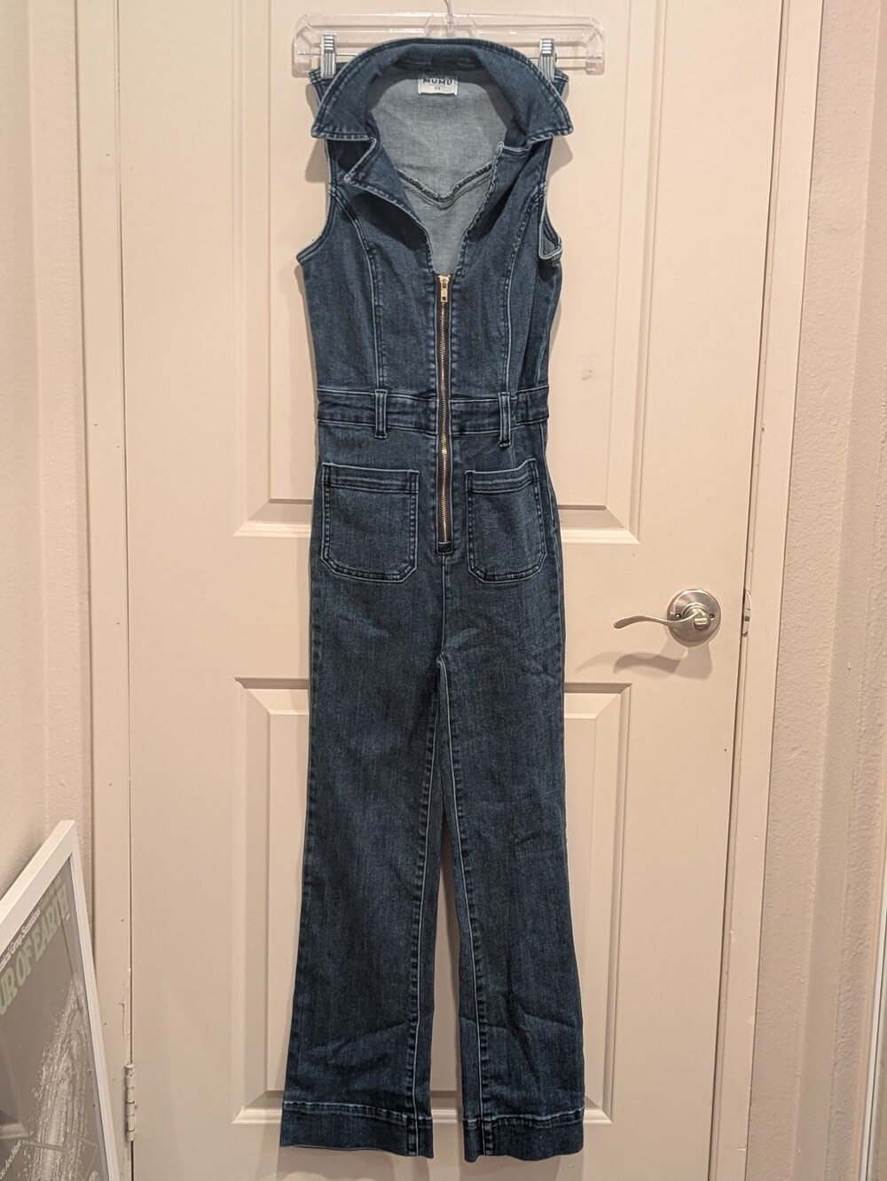 Show Me Your MuMu Blue Denim Sleeveless Zip Front Jacksonville Cropped Jumpsuit